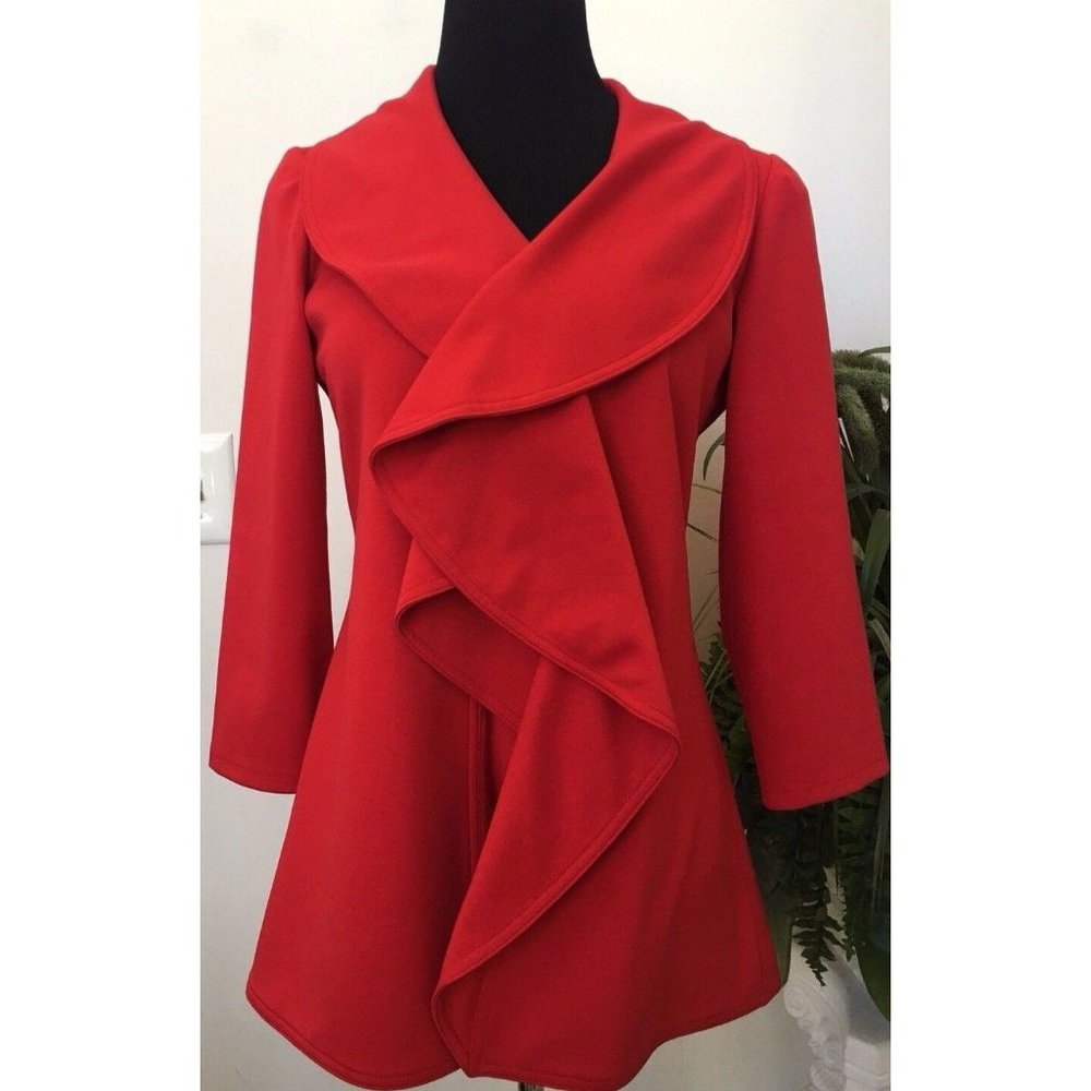 Calvin Klein Women's Twill Red Ruffled Coat Jacket Sz 4 EUC!‎
